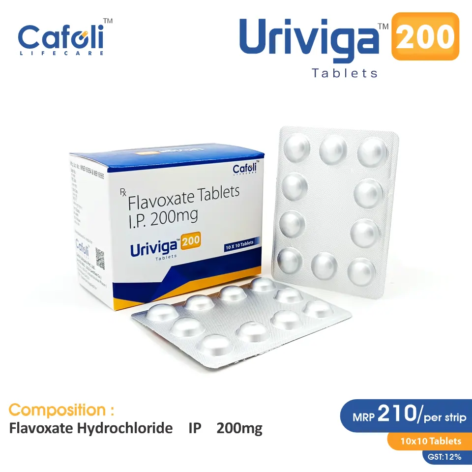 Flavoxate 200mg Tablet at the best price in PCD Pharma Franchise for Urinary Tract Muscle Relaxant.